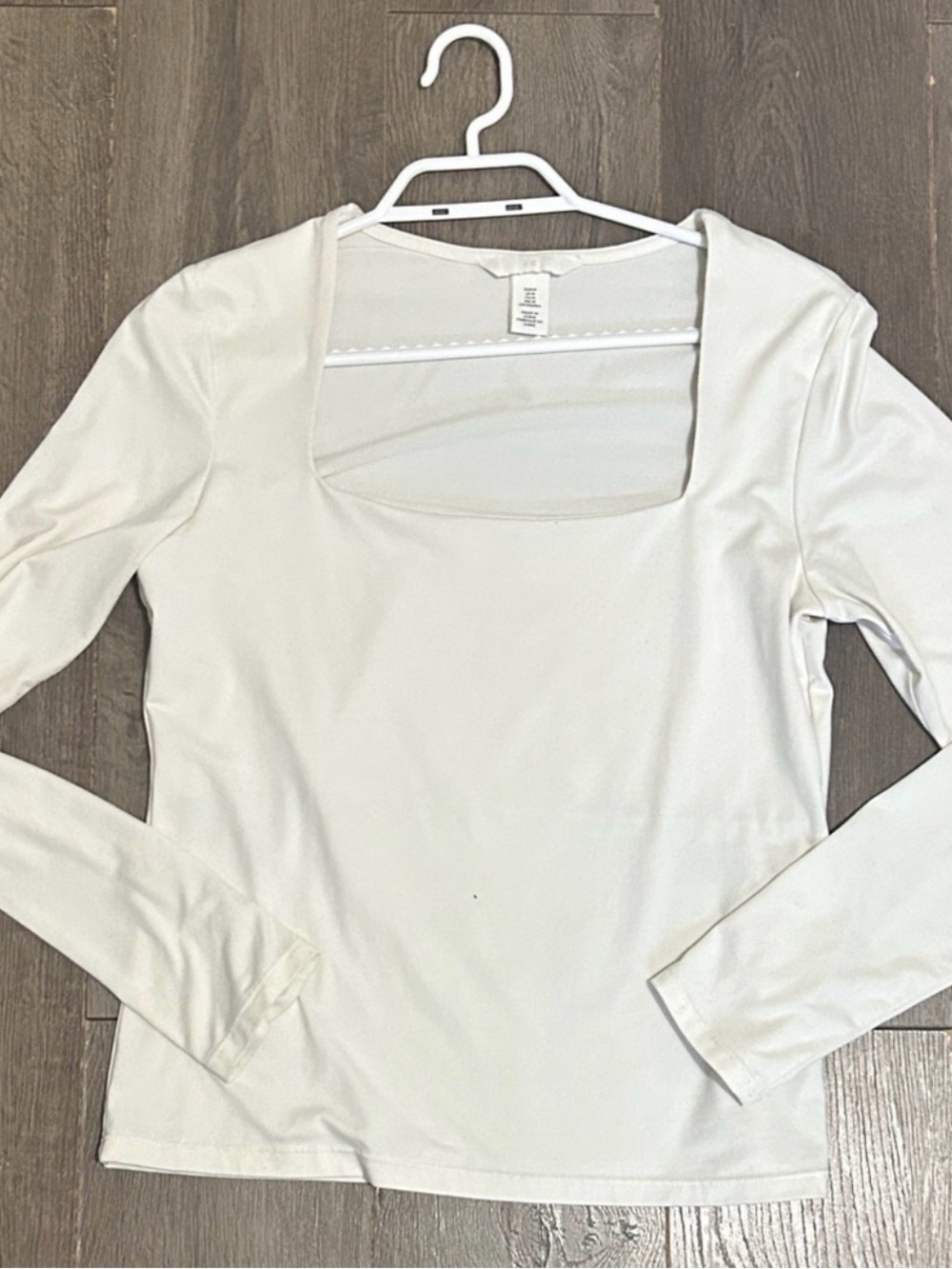H&M White Square-Neck Long Sleeve Top